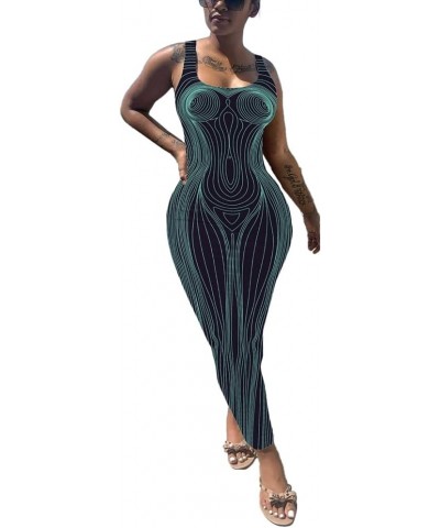 Women's Sexy Bodycon Tank Dress Basic Sleeveless Long Maxi Dresses Party Club Beach Sundresses D-body Line Print $14.74 Dresses