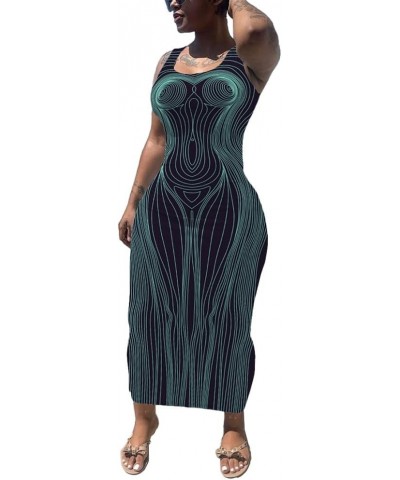 Women's Sexy Bodycon Tank Dress Basic Sleeveless Long Maxi Dresses Party Club Beach Sundresses D-body Line Print $14.74 Dresses