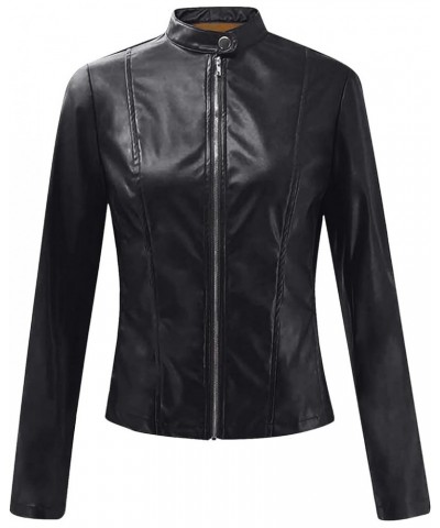 Women's Leather Jackets, Faux Motorcycle Plus Size Moto Biker Coat Short Lightweight Stand-Up Neck Zip Jacket Black $5.13 Coats