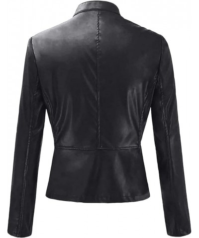 Women's Leather Jackets, Faux Motorcycle Plus Size Moto Biker Coat Short Lightweight Stand-Up Neck Zip Jacket Black $5.13 Coats