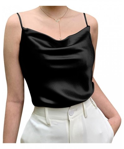 Basic Women's Silk Tank Top Ladies V-Neck Camisole Silky Loose Sleeveless Blouse Satin Tank Shirt Cowl Neck-black $12.00 Tanks