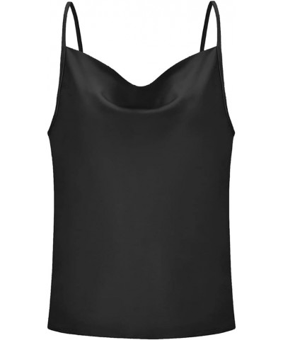 Basic Women's Silk Tank Top Ladies V-Neck Camisole Silky Loose Sleeveless Blouse Satin Tank Shirt Cowl Neck-black $12.00 Tanks