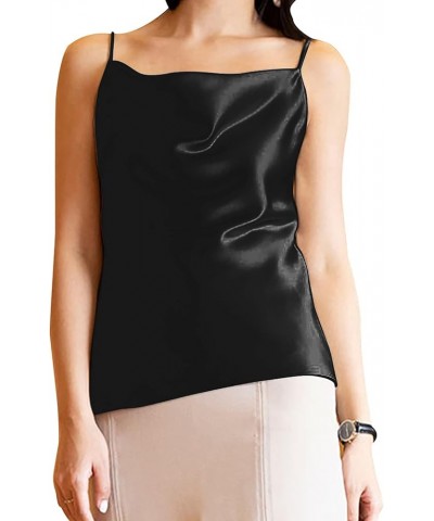 Basic Women's Silk Tank Top Ladies V-Neck Camisole Silky Loose Sleeveless Blouse Satin Tank Shirt Cowl Neck-black $12.00 Tanks