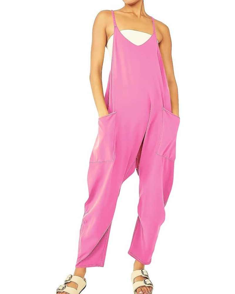 Women's Casual Loose Summer Rompers Spaghetti Straps Sleeveless Long Jumpsuit Overalls with Pockets Pink $13.52 Overalls