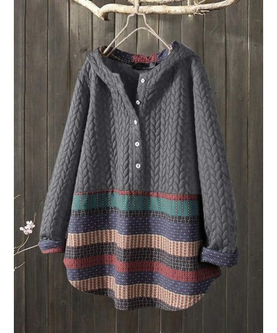 Women Ethnic Tribal Patchwork Quilted Button Jackets Hoodie Oversized Plus Size Cable Hooded Sweatshirt Grey2 $22.00 Hoodies ...