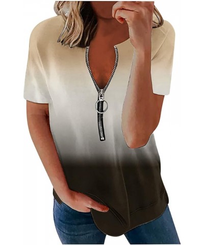 Womens Half Zipper Tops 2023 Summer Casual Dressy Short Sleeve V Neck T Shirts Cute Print Tees Trendy Tunic Fashion Blouses 2...