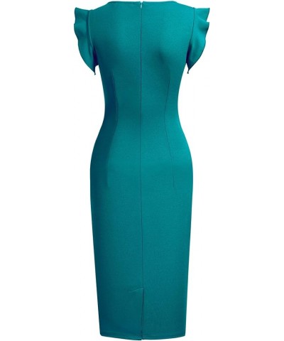 Women's Retro Ruffle Style Slim Work Pencil Dress Acid Blue $20.51 Dresses