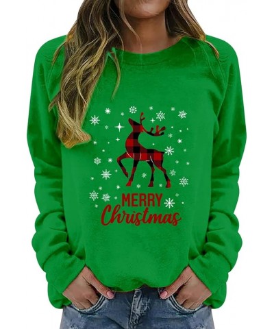 Women's Round Neck Sweatshirt Long Sleeved Raglan Santa Printed Top Fall Winter Fashion Christmas Casual Sweater I-green $9.3...