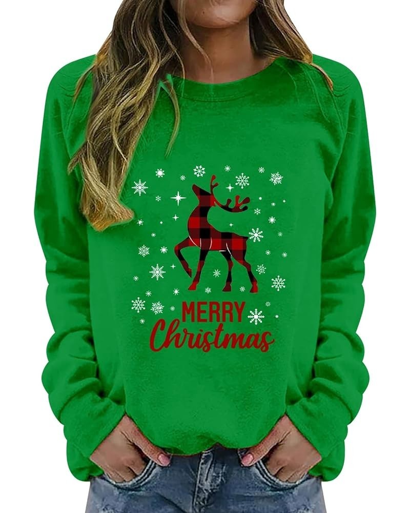 Women's Round Neck Sweatshirt Long Sleeved Raglan Santa Printed Top Fall Winter Fashion Christmas Casual Sweater I-green $9.3...