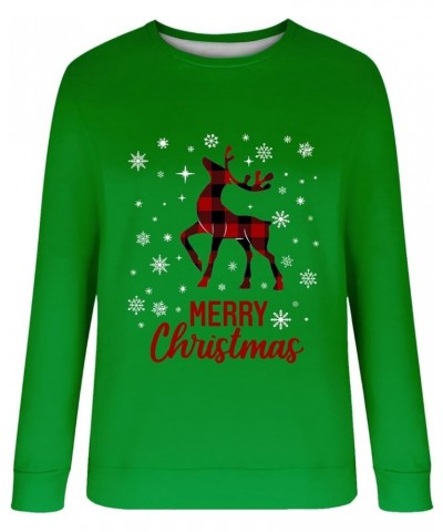 Women's Round Neck Sweatshirt Long Sleeved Raglan Santa Printed Top Fall Winter Fashion Christmas Casual Sweater I-green $9.3...