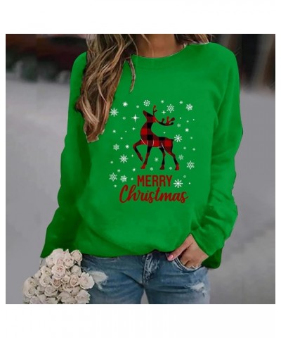 Women's Round Neck Sweatshirt Long Sleeved Raglan Santa Printed Top Fall Winter Fashion Christmas Casual Sweater I-green $9.3...