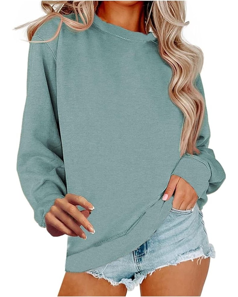 Women Casual Long Sleeve Sweatshirt Solid Color Pullover Tops Crew Neck Lightweight Fashion Sweatshirts 05 Light Blue $8.99 Tops