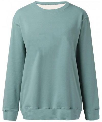 Women Casual Long Sleeve Sweatshirt Solid Color Pullover Tops Crew Neck Lightweight Fashion Sweatshirts 05 Light Blue $8.99 Tops