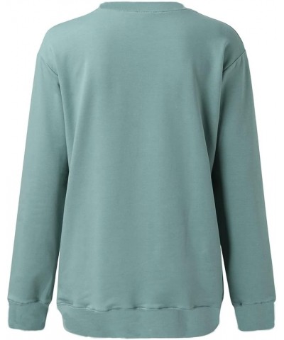 Women Casual Long Sleeve Sweatshirt Solid Color Pullover Tops Crew Neck Lightweight Fashion Sweatshirts 05 Light Blue $8.99 Tops