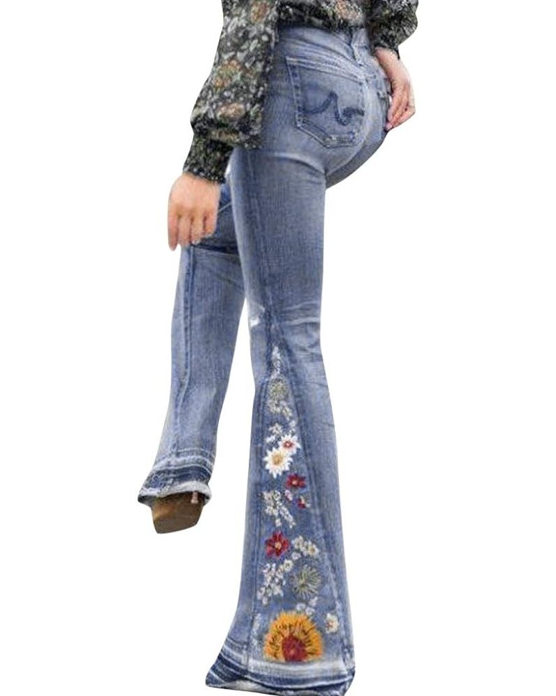 Bell Bottom Jeans High Waisted Stretch Flare Button Fly Wide Leg Jean Embroidery Bootcut Y2K Denim Pants 01-light Blue $12.00...