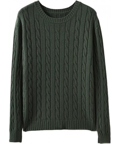 Women's Long Sleeve Pullover Cable Knitted Sweater Dark Green $14.49 Sweaters