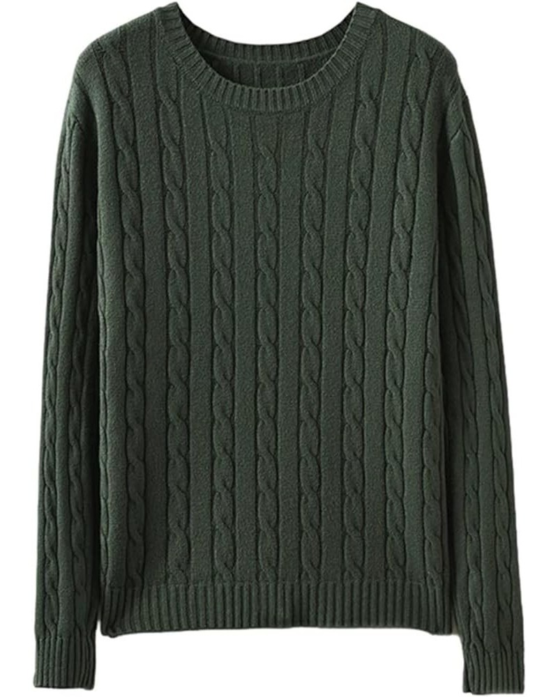 Women's Long Sleeve Pullover Cable Knitted Sweater Dark Green $14.49 Sweaters