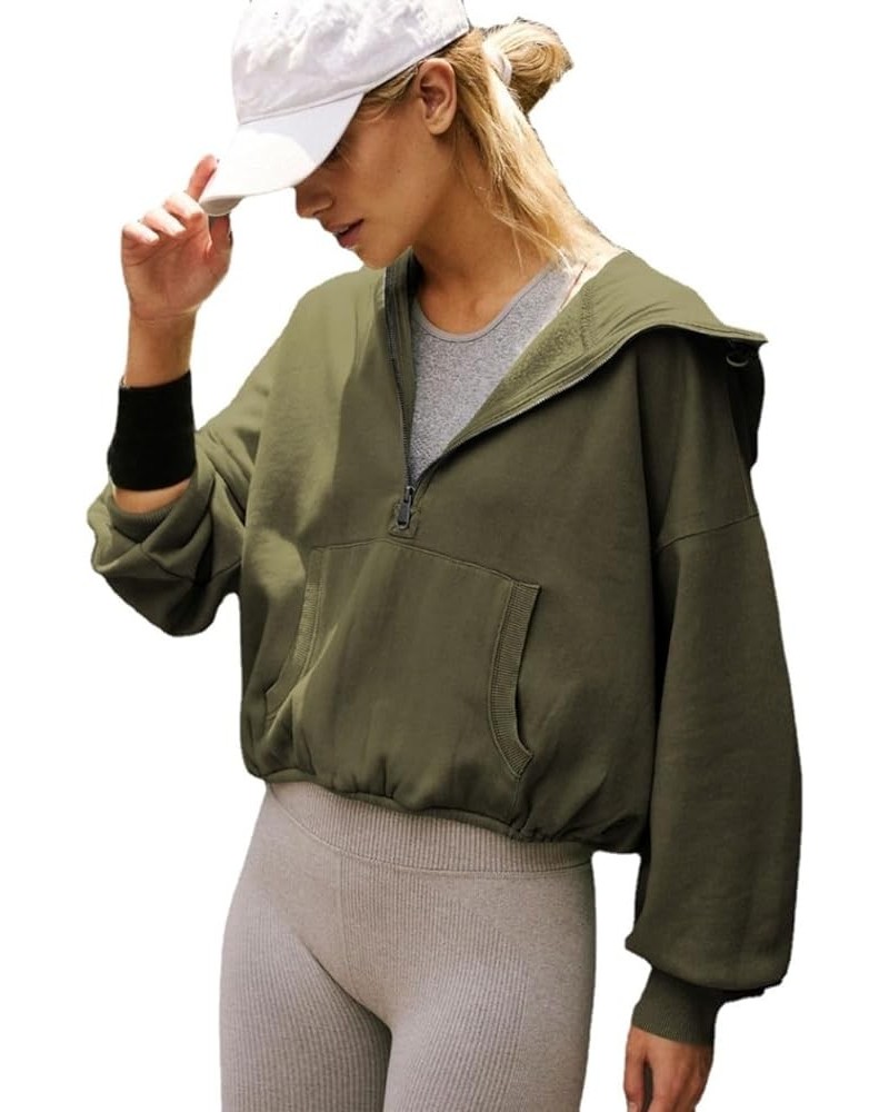 Half Zip Up Hoodie Women - Oversized Hoodie Comfy Hoodies for Women Trendy with Pockets Green $20.34 Hoodies & Sweatshirts