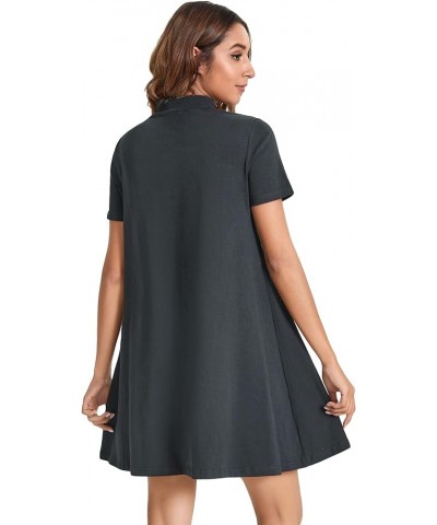 Women's Casual Mock Neck T Shirt Dress Plain Short Sleeve Loose Swing Dress Grey $17.28 Dresses