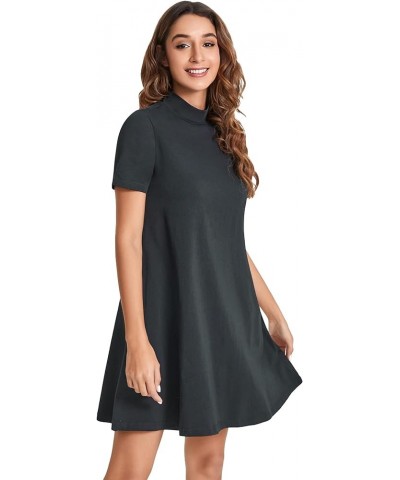 Women's Casual Mock Neck T Shirt Dress Plain Short Sleeve Loose Swing Dress Grey $17.28 Dresses