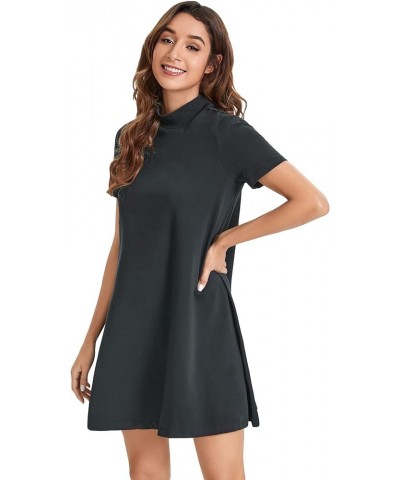 Women's Casual Mock Neck T Shirt Dress Plain Short Sleeve Loose Swing Dress Grey $17.28 Dresses