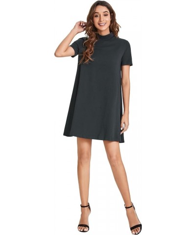 Women's Casual Mock Neck T Shirt Dress Plain Short Sleeve Loose Swing Dress Grey $17.28 Dresses