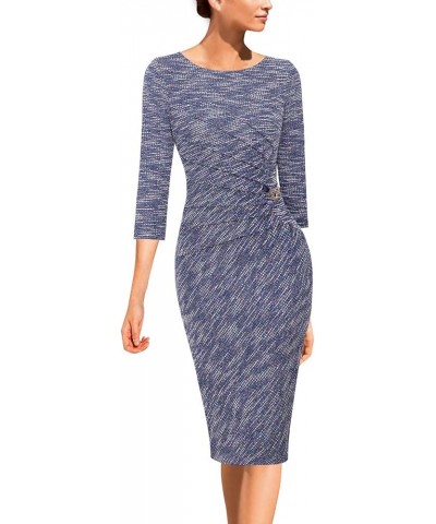 Womens Elegant Ruched Work Business Office Cocktail Party Bodycon Pencil Dress Blue Yarn-dye Fabric $19.27 Dresses