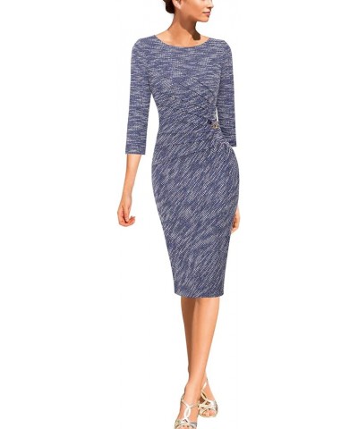 Womens Elegant Ruched Work Business Office Cocktail Party Bodycon Pencil Dress Blue Yarn-dye Fabric $19.27 Dresses