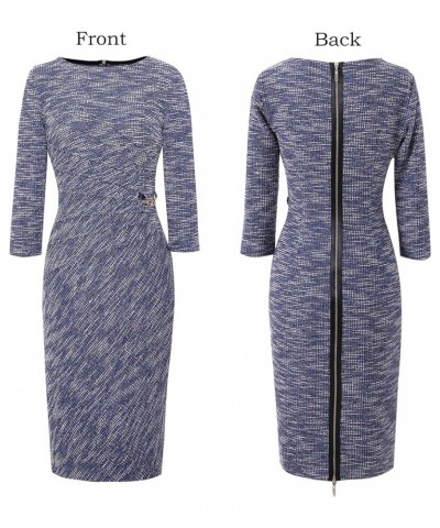 Womens Elegant Ruched Work Business Office Cocktail Party Bodycon Pencil Dress Blue Yarn-dye Fabric $19.27 Dresses