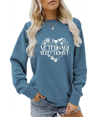 Veterinary Receptionist Sweatshirt Cute Heart Graphic Veterinarian Vet Tech Assistant Shirt Women Casual Pullover Tops Blue $...