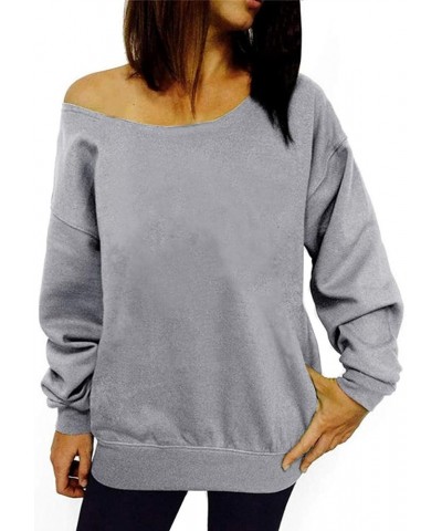 Women Off Shoulder Sweatshirt Slouchy Shirt Long Sleeve Pullover Tops A-grey $12.71 Hoodies & Sweatshirts