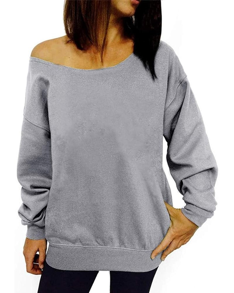 Women Off Shoulder Sweatshirt Slouchy Shirt Long Sleeve Pullover Tops A-grey $12.71 Hoodies & Sweatshirts