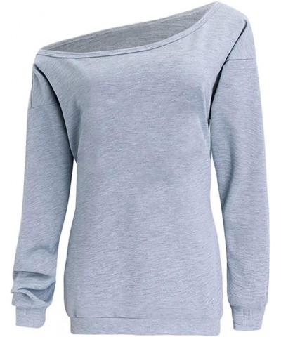 Women Off Shoulder Sweatshirt Slouchy Shirt Long Sleeve Pullover Tops A-grey $12.71 Hoodies & Sweatshirts