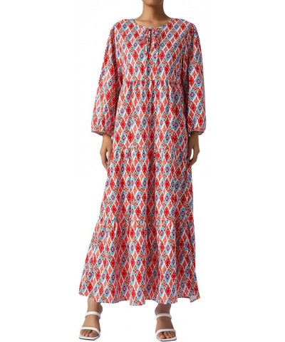 Women's Sexy Boho Maxi Dress Summer Floral Print Puff Long Sleeve Flowy Ruffle Midi Long Dress Bohemian Sundress Flame Geomet...