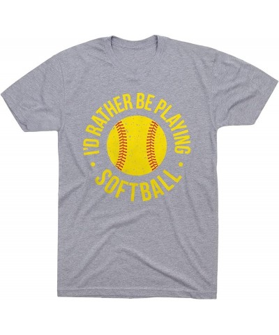 I'd Rather Be Playing Softball Distressed Short Sleeve T-Shirt | Softball Tee | Youth and Adult Sizes Adult Gray $16.50 Tops