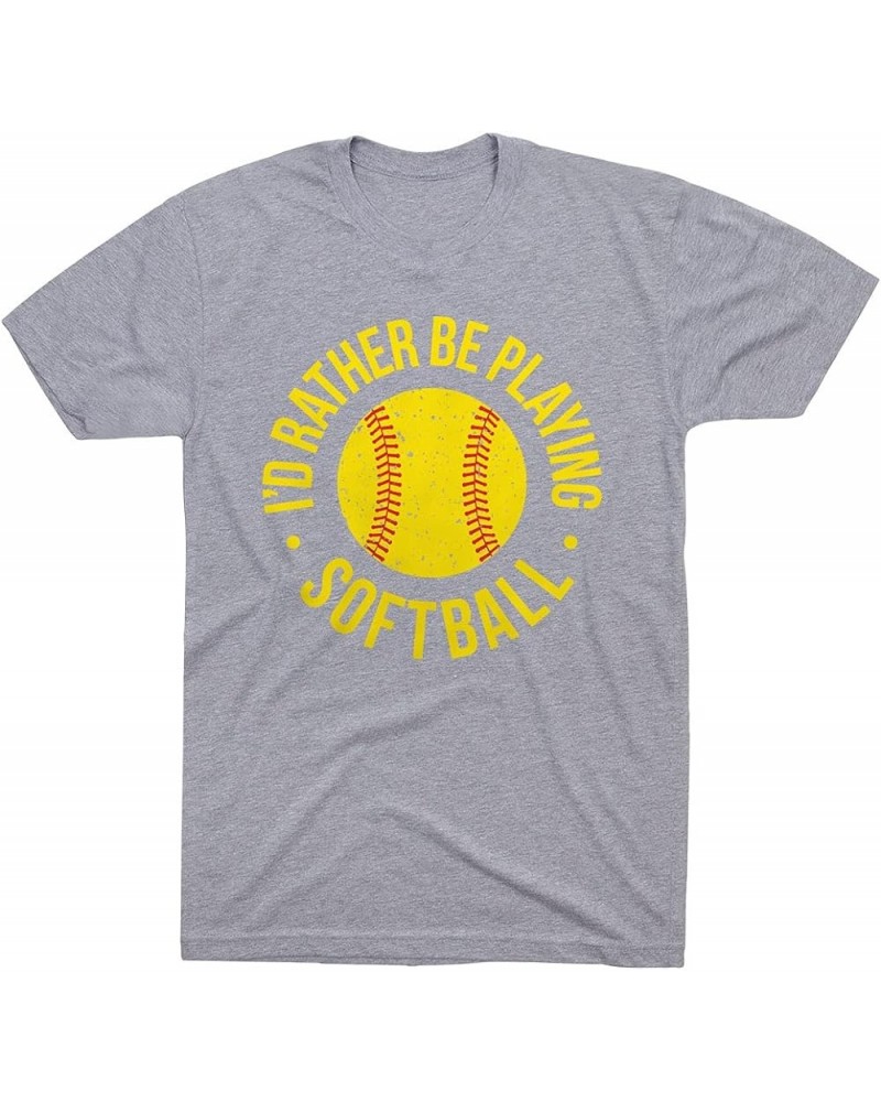 I'd Rather Be Playing Softball Distressed Short Sleeve T-Shirt | Softball Tee | Youth and Adult Sizes Adult Gray $16.50 Tops