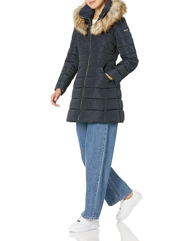 Women's Puffer Jacket with Detachable Faux Fur Hood and Large Collar Petrol $55.92 Jackets