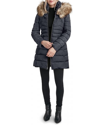 Women's Puffer Jacket with Detachable Faux Fur Hood and Large Collar Petrol $55.92 Jackets