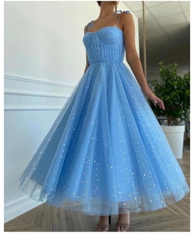 Women's Sparkle Starry Tulle Prom Dresses Tea Length Sweetheart Sleeveless Formal Evening Party Gowns Dusty Blue-tea Legth $3...