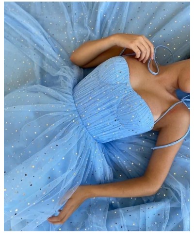 Women's Sparkle Starry Tulle Prom Dresses Tea Length Sweetheart Sleeveless Formal Evening Party Gowns Dusty Blue-tea Legth $3...