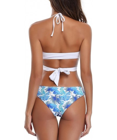 Womens Bathing Suits Push Up Halter Bandage Bikini Floral Printed Swim Bottoms Two Piece Swimsuits White $16.63 Swimsuits