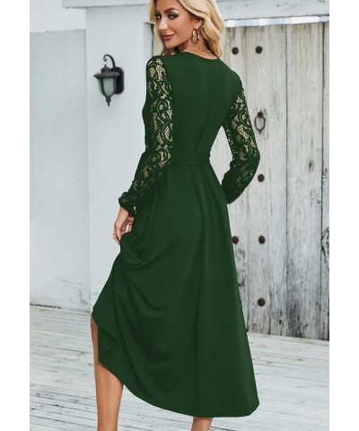 Elegant Maxi Dress for Women V Neck Lace Long Sleeve Bridesmaid Dresses with Belt Green $22.94 Dresses