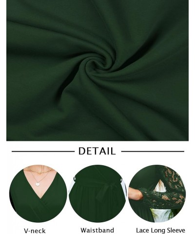 Elegant Maxi Dress for Women V Neck Lace Long Sleeve Bridesmaid Dresses with Belt Green $22.94 Dresses