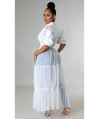 Women's Casual Mesh See Through Shirts Long Dresses with Belt V Neck Button Down Club Party Outfit 35white $24.35 Dresses