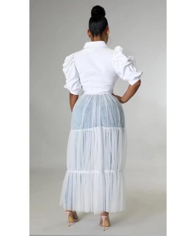 Women's Casual Mesh See Through Shirts Long Dresses with Belt V Neck Button Down Club Party Outfit 35white $24.35 Dresses