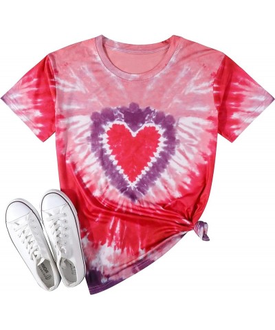 Love Heart T-Shirt for Women Love Graphic Valentines Shirts Tie Dye Short Sleeve Tee Tops Red $12.50 T-Shirts