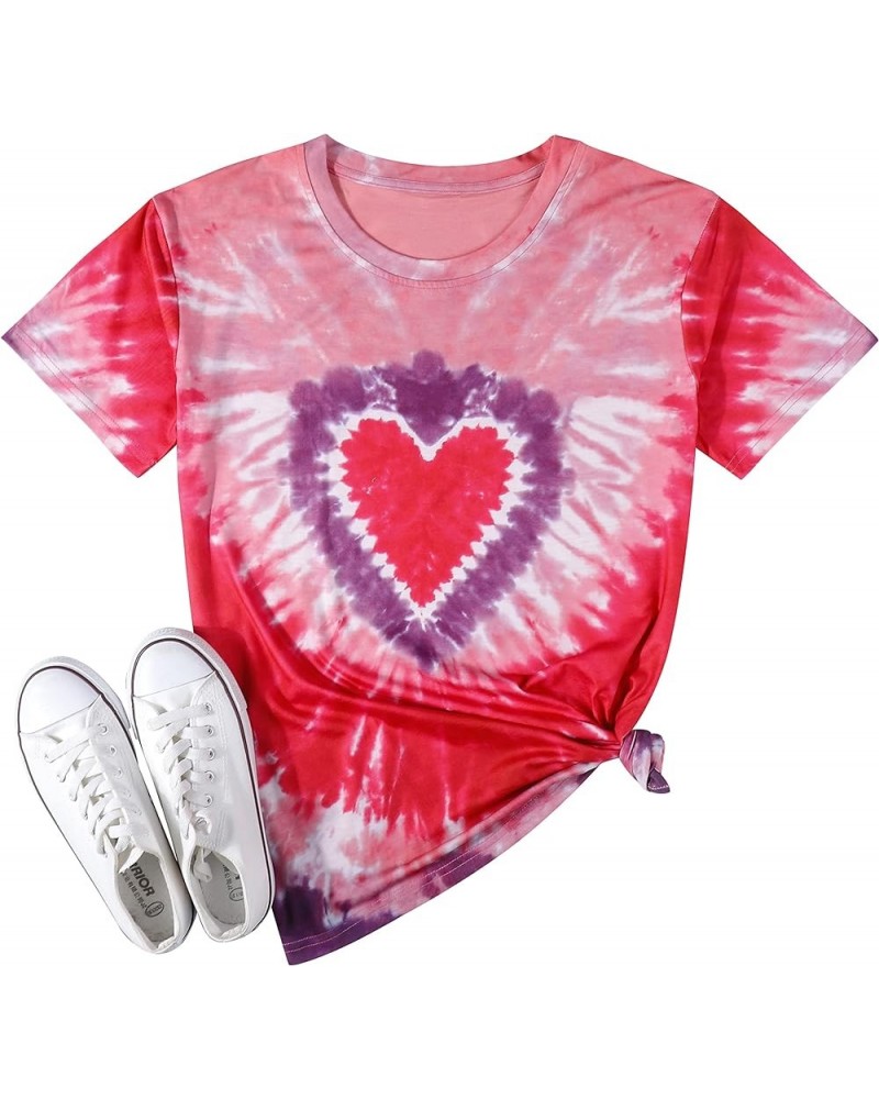 Love Heart T-Shirt for Women Love Graphic Valentines Shirts Tie Dye Short Sleeve Tee Tops Red $12.50 T-Shirts