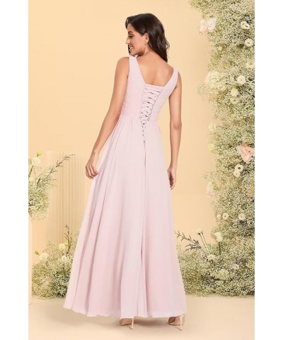 V-Neck Bridesmaid Dress Long with Slit Chiffon A-line Pleated Formal Dresses for Women WD1932P Lilac $24.79 Dresses