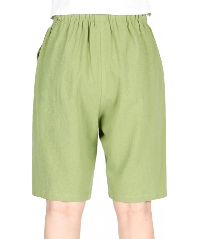 Women's Drawstring Linen Bermuda Shorts for Women Elastic Waist Summer Cotton Short Fruit Green $7.79 Shorts