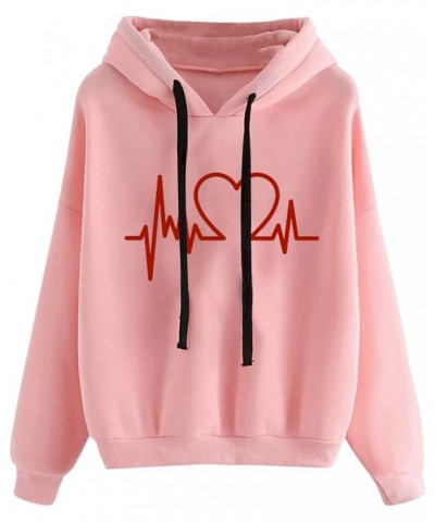 Women's Heart Print Hoodies Drawstring Long Sleeve Pullovers Tops Sweatshirts Fashion Loose Fit Comfy Fall Shirts A04_pink $3...